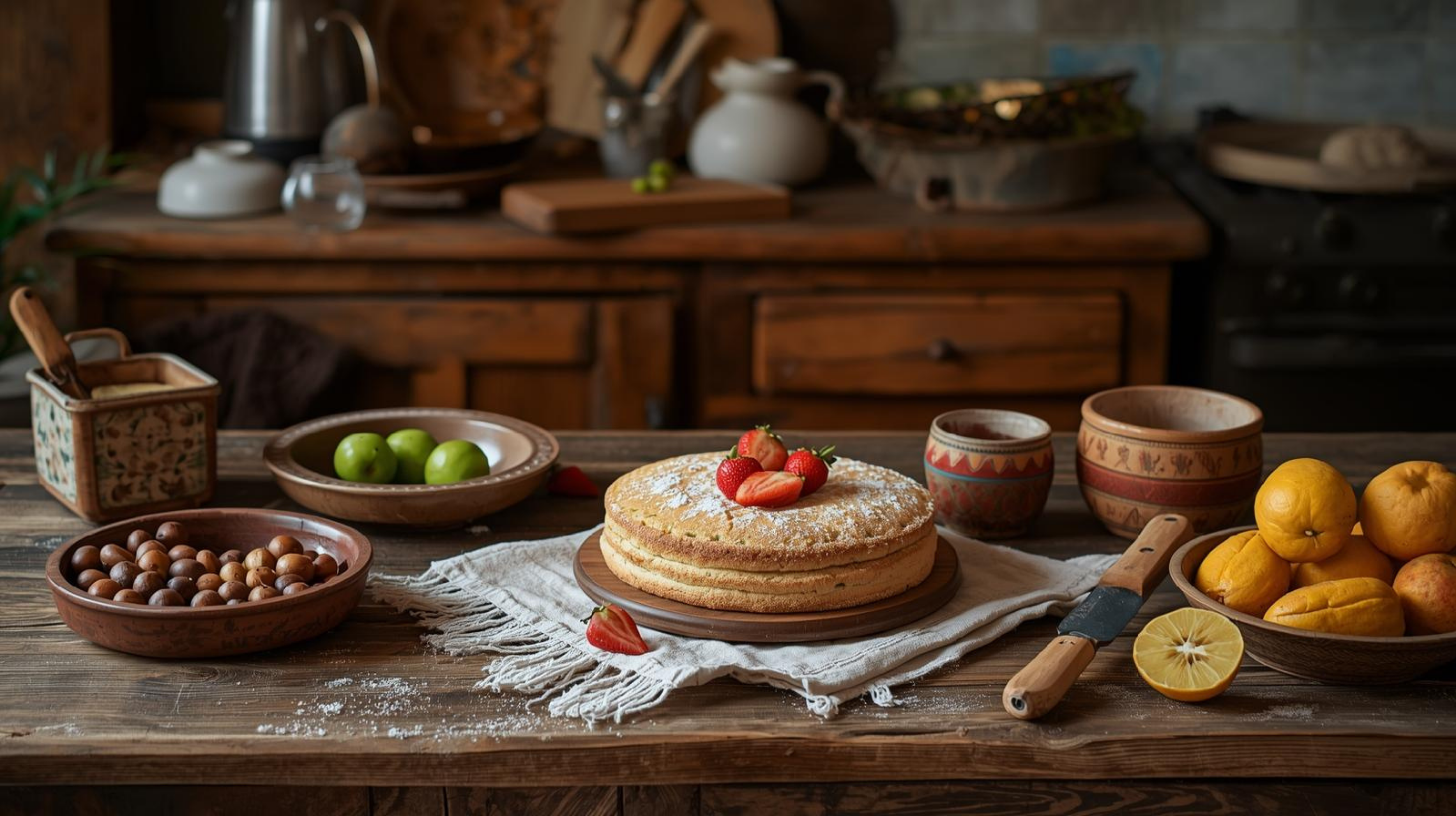 Utensilios para hornear con moldes y repostería casera en cocina mexicana