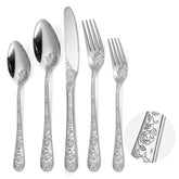 A · HOUSEWARE juego cubiertos florales con relieve de rosas para mesa elegante.
