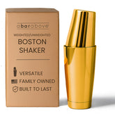 A Bar Above shaker Boston 18oz, peso estable y sin fugas para mezclar con confianza.