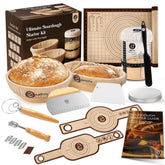 Kit ABIOTO Sourdough completo en la encimera para hornear pan artesanal desde el primer uso.
