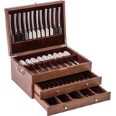 ACBORN caja de cubiertos con tapa muestra tres compartimentos y acabado en madera natural.
