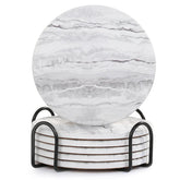 Acejoz posavasos cerámicos con porta, estilo mármol, ideal para mesa limpia.