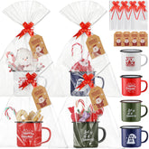 Taza esmaltada Acellegic Navidad roja con asa, ideal para chocolate caliente festivo.
