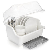 Acshio secador de platos con tapa protege y seca la vajilla.