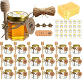 Frascos de miel Adabocute hexagonales con tapas doradas, ideales para regalos elegantes.