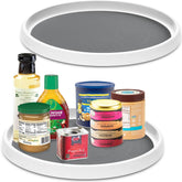 Adoco Lazy Susan de 12 pulgadas muestra botellas ordenadas para acceso rápido.