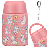 Aimsnk Sopa Termo rosado unicornio con asa plegable para meriendas escolares.