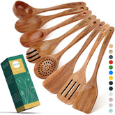 AIUHI cucharas de madera teca, 8 piezas, útiles para cocinar sin dañar sartenes antiadherentes