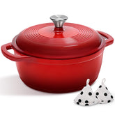 Olla AIVIKI de hierro esmaltado 5qt con tapa roja, lista para hornear y guisos.