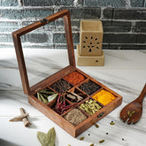 Ajuny caja de especias con tapa de vidrio vista frontal para elegir especias fácilmente