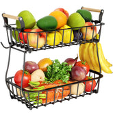 Alebew bandeja 2 niveles en encimera con colgadores para plátanos mantiene frutas frescas