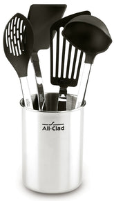 All-Clad utensilios con cabezas de nylon protegen sartenes antiadherentes.