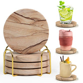 Almagic posavasos piedra arenisca conjunto 4 con soporte, protección elegante para la mesa.