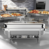 Amhier juego de fuentes para buffets 9qt con acabado plateado, ideal para eventos.