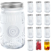 La jarra Amzcku Mason 32oz frontal con tapa facilita el almacenamiento seguro