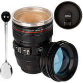 AMZHUB Taza lente camara con tapa transparente para evitar derrames en el trabajo