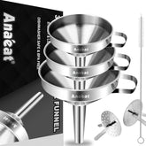 Embudo de cocina Anaeat, acero inoxidable, conjunto de 3 para verter con precisión.
