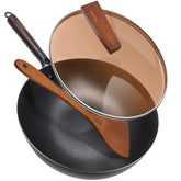 ANEDER wok carbono 12,5 pulgadas con tapa de vidrio para cocción uniforme