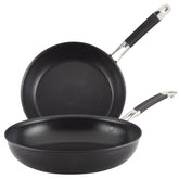 Anolon SmartStack sartenes apilables de 10 y 12 pulgadas en negro, ahorro de espacio.