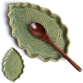 Anoonse reposa-cucharas hoja verde, cerámica duradera para cocina limpia.
