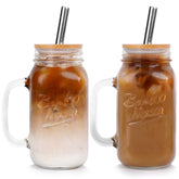 ANOTION tarro cristal de 24oz con tapa de bambú y pajilla, ideal para bebidas.