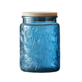 ANSQU bote de cristal azul 700 ml con sol grabado, elegante para la despensa