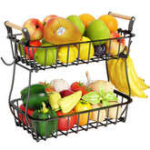 ANTOPY Bandeja de fruta de dos niveles para encimera, ahorro de espacio y ventilación natural.