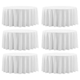 Mantel redondo Aocoz blanco de 90 pulgadas protege la mesa en banquetes.