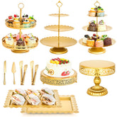 Aofure juego de 11 soportes dorados para tortas, ideal para mesas de postres elegantes