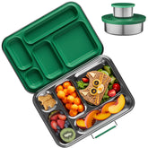 AOHEA bento infantil verde con 5 compartimentos, ideal para meriendas escolares.
