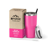 Arctic Tumblers 30 onzas rosa mate con pajilla para llevar bebidas frías o calientes.