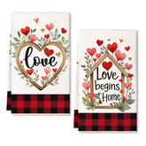 ARKENY toallas de cocina con corazones rojos y hojas, ideales para secar platos.