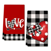 ARKENY toalla de cocina San Valentín con cuadros negro y lazo, ideal para secar platos.