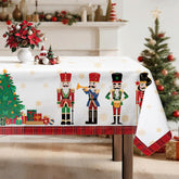 Mantel Arquiel navidad con cascanueces y árbol, ideal para cenas festivas.