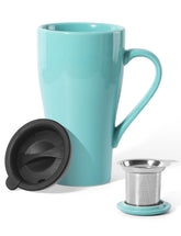 ARRADEN taza de té con infusor y tapa verde menta para una experiencia limpia.