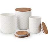 ARRADENS latas cerámicas con tapas de madera, conjunto de 3 piezas para almacenamiento ordenado.