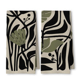 Toallas ArtisaEura con diseño abstracto boho en verde salvia y negro, secado rápido.