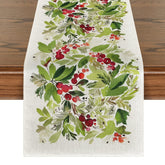 Artoid Mode camino de mesa navidad acuarela con acebo para decorar la mesa.