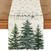 Artoid Mode cinta de mesa beige con árbol y pino, ideal para cenas navideñas.
