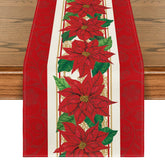 Artoid Mode mantel corredor navideño con flor de Pascua acuarela roja para cenas festivas.