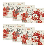 Artoid Mode Let It Snow mantel rojo con muñeco de nieve, ideal para la mesa navideña.