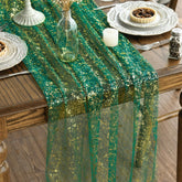 Artoid Mode mantel corredor, vista general, añade elegancia verde y dorado para cenas.