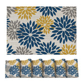 Mantel individual de vinilo Artoid Mode con diseño floral azul y amarillo, protege la mesa.