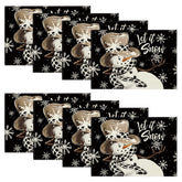 Artoid Mode muñéco de nieve negro y copos de nieve en el mantel, ideal para fiestas.
