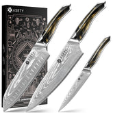 Cuchillo chef ASETY Damascus de 8 pulgadas con mango de resina, cómodo para uso diario.