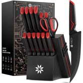 Conjunto ASETY: cuchillos 15 piezas con diseño llamativo rojo y negro para uso diario.