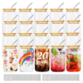 Vaso de cristal ASKIZ 16oz con tapa de bambú para bebidas frías.