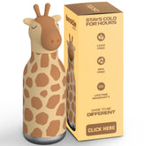 Botella asobu Bestie con cabeza de jirafa y pajita, ideal para hidratar sin derrames en casa