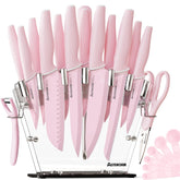 Astercook bloque de cuchillos transparente en rosa, almacenamiento ordenado y seco.