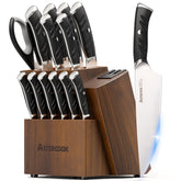 Juego de cuchillos Astercook 15 piezas con bloque y afilador dual para cocina.